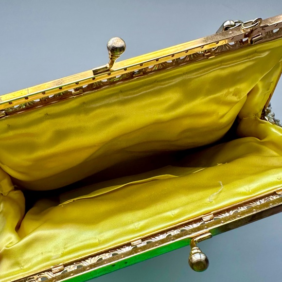 Vintage Art Deco Style Beaded Gold Yellow Clutch - Picture 3 of 10